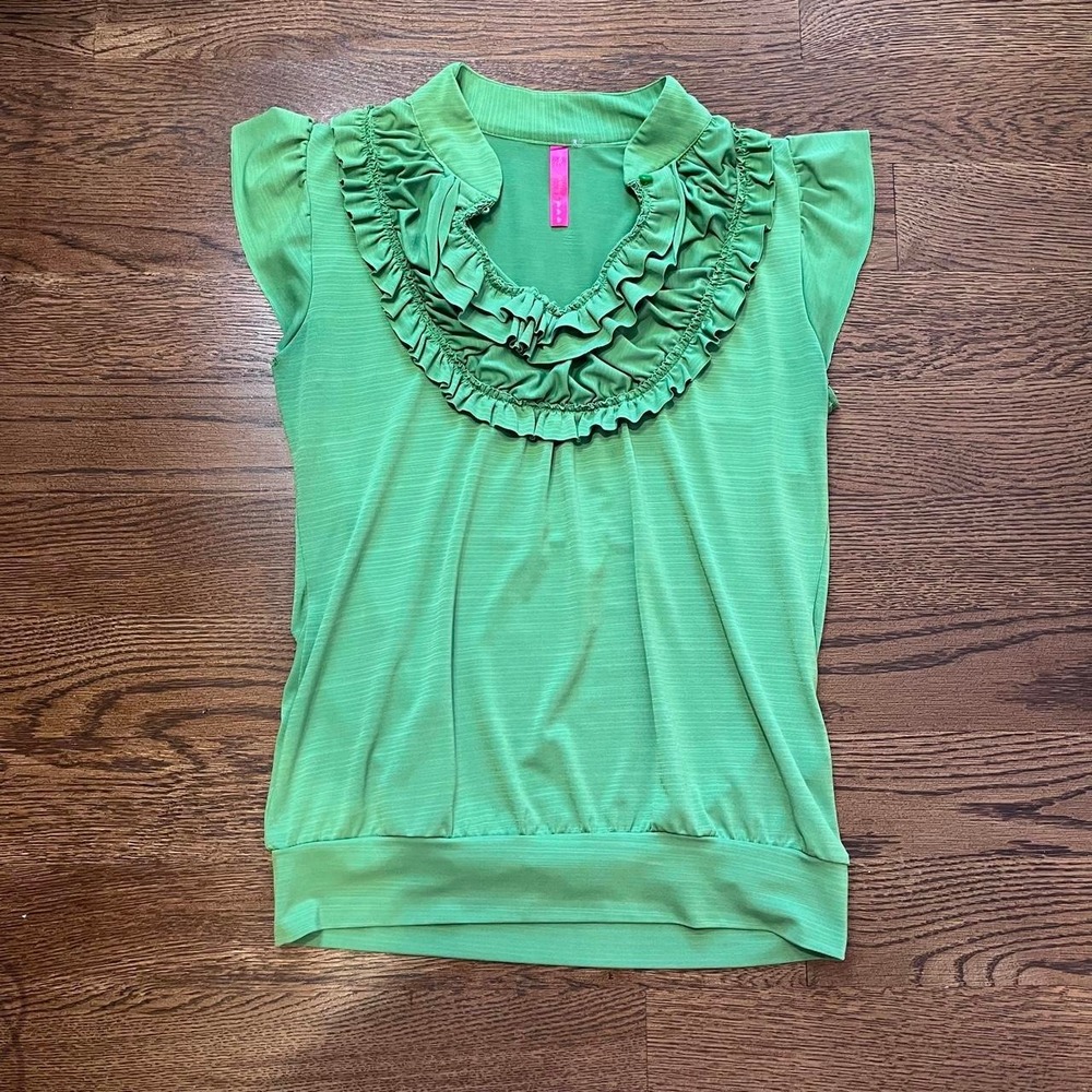 y2k‎ green ruffle top medium
